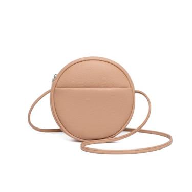 Imagem de YONBEN Bolsa transversal circular feminina NYLON com zíper e alças de ombro ajustáveis, Rosa Pu/Camelo