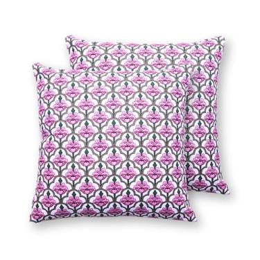 Imagem de Mobiliário doméstico 100% algodão, capa de almofada 40,6 x 40,6 cm, tons de rosa e cinza, conjunto de 2 capas de almofada decorativas de fazenda, para sofá, cama, sala de estar, decoração de casa