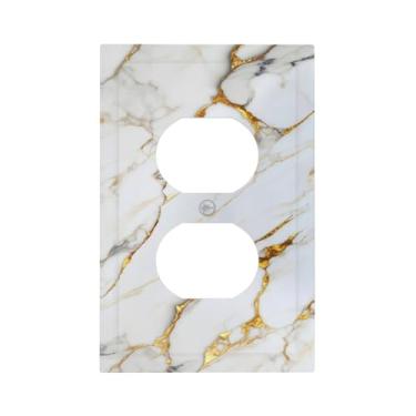 Imagem de BHGAHD Capas decorativas para tomadas modernas, cinzentas, douradas, textura de mármore, 1 Gang, placa de cobertura para interruptor de luz, placa de parede exclusiva, capas de placa de interruptor