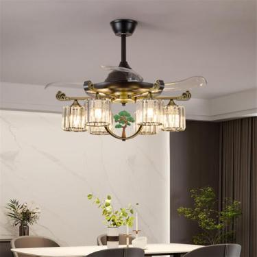 Imagem de Ventilador de teto LED moderno e discreto, luxuoso para sala de estar, restaurante, quarto, escritório, casa de campo ou hotel, com controle remoto (1 unidade com 6 lâmpadas).