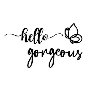 Imagem de Vineland Arte de parede de metal 3D Hello Gorgeous Sign, decoração minimalista moderna preta, design oco resistente à água para sala de estar, escritório, banheiro