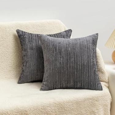 Imagem de Pacote com 2 fronhas decorativas quadradas 45,72 cm x 45,72 cm almofadas de chenille macias casa de fazenda fronha de outono para sofá sala de estar (cinza escuro-2)