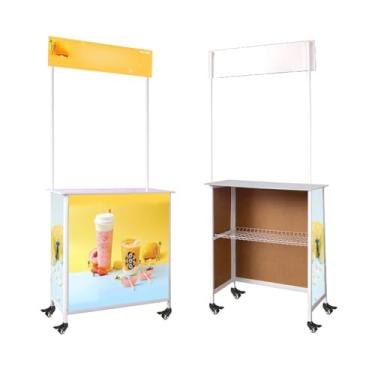 Imagem de JYXYXSCP Mesa de degustação de supermercado dobrável portátil para uso ao ar livre promoção mesa publicitária carrinho de lanche com rodas para lojas