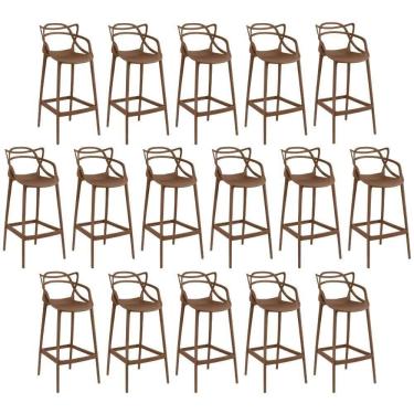 Imagem de Kit 16 Banquetas Allegra Com Encosto Design Cozinha/bancada - Marrom