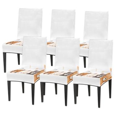 Imagem de hongjinglin Conjunto de 6 capas elásticas para cadeira de sala de jantar, capa protetora de assento de animal, urso, coração, fofo, removível, lavável, para cozinha, casa, hotel, banquete, festa de