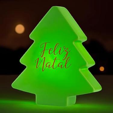 Imagem de Luminária Árvore de Natal “Merry Christmas” Verde – Decorativa em Polietileno, Para Lâmpada LED/E27, 29cm – Iluminação Natalina com Cabo e Interruptor