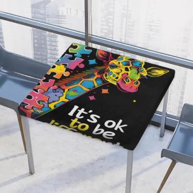 Imagem de hongjinglin Toalha de mesa quadrada para uso ao ar livre com borda elástica, toalha de mesa quadrada limpável, autismo, girafa colorida, para decoração de cozinha de 117 x 117 cm
