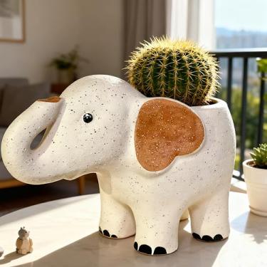 Imagem de KEEPPACE Vaso de cerâmica para elefante/animal, suculenta, cacto, plantas aéreas, vasos de flores e drenagem para ambientes internos/externos, jardim, escritório, mesa, decoração de casa, presentes