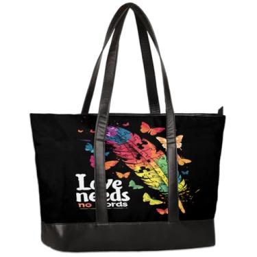 Imagem de Bolsa feminina de lona para laptop com penas coloridas de autismo, 40 cm, bolsa de computador de grande capacidade, leve, casual, bolsa de ombro para negócios, escritório, trabalho, viagem, escola