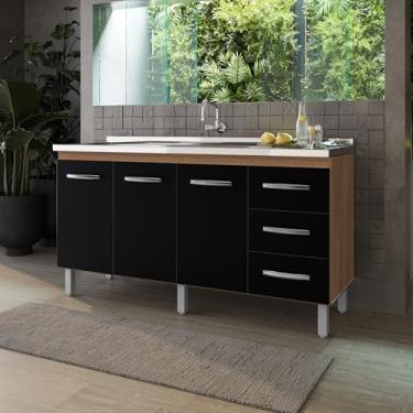 Imagem de Balcão Para Pia Carina 140cm Sem Tampo Cor Savana/preto