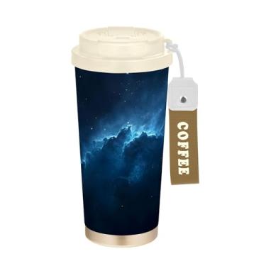 Imagem de SEHANY Caneca de viagem Galaxy Starry Sky de viagem de 500 ml Copos de café reutilizáveis revestidos de cerâmica com tampa à prova de vazamento, parede dupla, isolamento a vácuo, copo de café de aço