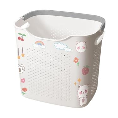 Imagem de Ioensy Cesto de roupa suja organizador decoração versátil cesto de roupas portátil caixa de armazenamento para armário sala de estar organização quarto casa, L and White