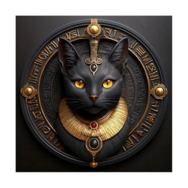 Imagem de Placa Máscara Gato Egípcio Preto 20x20cm MDF 3mm Estilo Vintage Arte Decorativa Egípcia para Parede (Quadrado)