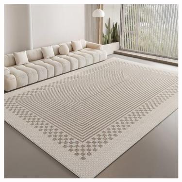 Imagem de SPXMQSS Tapetes de sala de estar, grande, macio para quarto, resistente à sujeira e ao desgaste, tapete lavável com forro antiderrapante, para quarto, sala de jantar, escritório, preto/bege