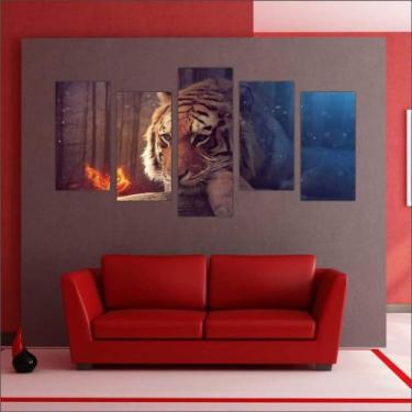 Imagem de quadros decorativo 5 peças mod Tigre pensativo - autopc 3mm