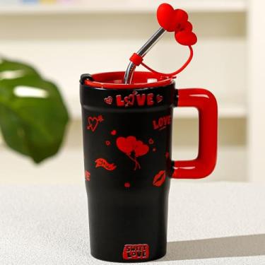 Imagem de Disoza Caneca de viagem de coração de cerâmica preta de 623 g com alça personalizada Conquette Xícara de chá de porcelana para presente quente e frio para mulheres, meninas, férias, ele, Natal, Dia