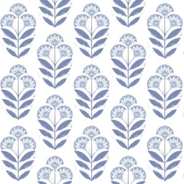 Imagem de Toduso Papel de parede floral tulipa azul e branco removível botânico vintage papel de contato autoadesivo impermeável para quarto, banheiro, cozinha, rolos de vinil 44 x 199 cm