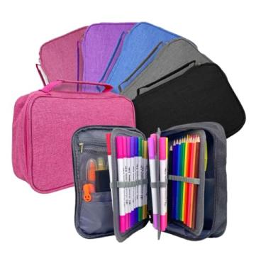 Imagem de Estojo Escolar, Grande Capacidade, Box Jumbo Com Alça E Elastico Para 72 Canetas Ou Lápis, Feminino Masculino, Organizador Divisórias Zíper (Rosa)