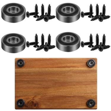 Imagem de Yaocom 4 peças de pés de tábua de corte de aço inoxidável com almofadas antiderrapantes, pés de placa com borracha de silicone e kit de parafusos para corte inacabado de cozinha (preto, 3 x 0,39 cm)