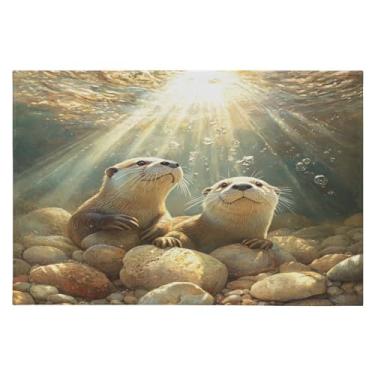 Imagem de CEBUGI Tapete de área 60 x 90 cm, macio, lavável, antiderrapante, com revestimento de borracha, lontras subaquáticas, tapetes para área para sala de estar, quarto, decoração de casa