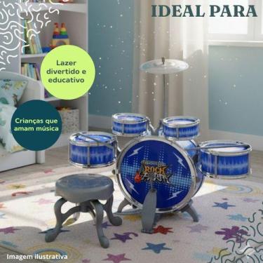 Imagem de Bateria Musical Infantil Rock Party Completa Com Banquinho - DM Toys
