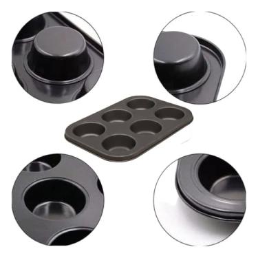 Imagem de Forma Antiaderente 6 Cavidades Para Pão de Queijo e Cupcake | Muffin, Empadinha e Petit Gateau | Aço Carbono Premium Cor Preta | Utensílio Multiuso