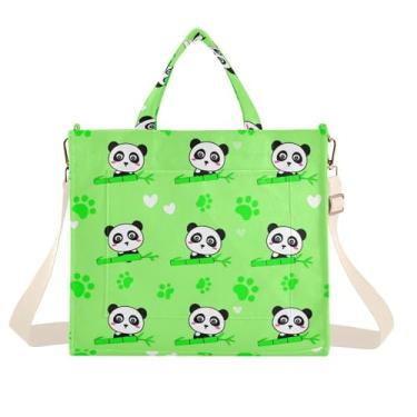 Imagem de Burbuja Sacola feminina de desenho animado Pandas, bolsa tiracolo de veludo cotelê para compras, trabalho, viagens, Pandas de desenho animado, Small