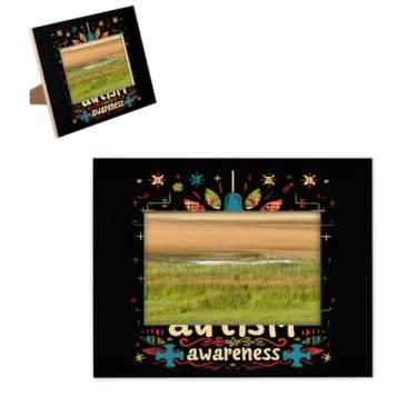 Imagem de hongjinglin Moldura de madeira com design de autismo de 12,77 x 17,8 cm, moldura para fotos com tapete para parede e mesa, para decoração de casa e amigos da família, ideias de presente de casamento