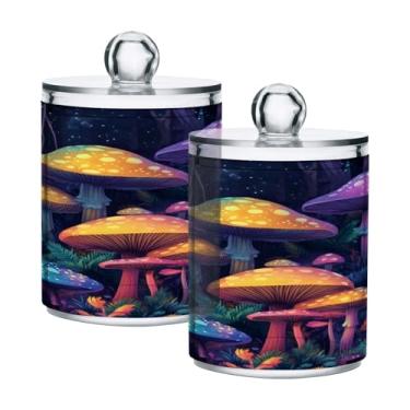 Imagem de STAYTOP 4 peças de cogumelos selvagens dispensador Qtip boticário frascos de banheiro com etiquetas - recipiente de armazenamento Qtip de plástico transparente acrílico para bola de algodão, cotonete