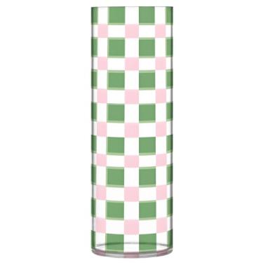 Imagem de CEBUGI Vaso de flores padrão xadrez 10 cm x 30 cm Vaso cilíndrico para flores, vaso transparente inquebrável para decoração de casa de festa de casamento