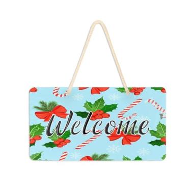 Imagem de Burbuja Placa de boas-vindas de bengala doce para porta da frente, placa de boas-vindas de PVC para decoração de férias, 15 x 28 cm