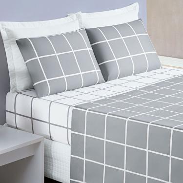 Imagem de Jogo De Cama Lençol Minimalista Casal Queen 04 Peças Micropercal 200 Fios Premium Cinza