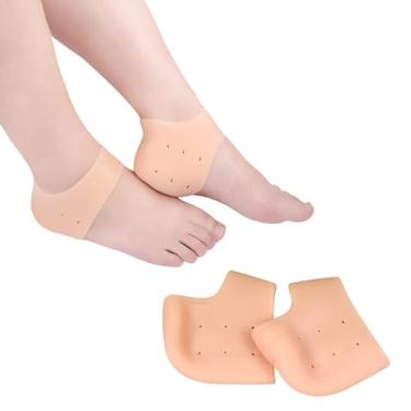 Imagem de 1 par de meias de gel hidratantes de silicone antirachaduras, capas de calcanhar respiráveis para saltos secos e rachados, mangas unissex para os pés, bege