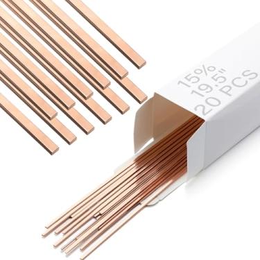 Imagem de Therwen 20 varetas de brasagem AWS Bcup-5 15% prata solda Phos liga de cobre hastes de soldagem planas indústria 0.1 cm x 1/20.3 cm x 49.5 cm para ar condicionado, refrigerador, armazenamento a frio
