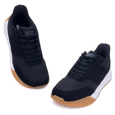 Imagem de N BESUNEW Tênis feminino com bico largo, plataforma de caminhada fácil de calçar e descalçar, com suporte de arco, calçados esportivos casuais confortáveis e retrô, Preto liso, 39