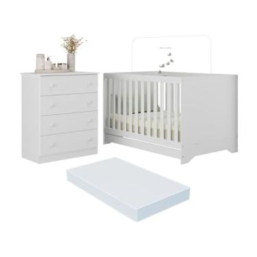 Imagem de Berço Americano 3 em 1 com Colchão Incluso e Cômoda 4 Gavetas Encanto Multimóveis Mp4699 Branco