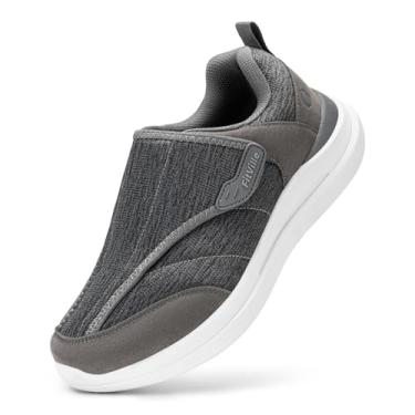 Imagem de FitVille Sapatos masculinos para diabéticos, alívio da dor, inchaço, alça ajustável para pés sensíveis, conforto o dia todo para caminhadas e trabalho, EasyTop Pro V2, Cinza ardósia/cedro, 10 X-Wide