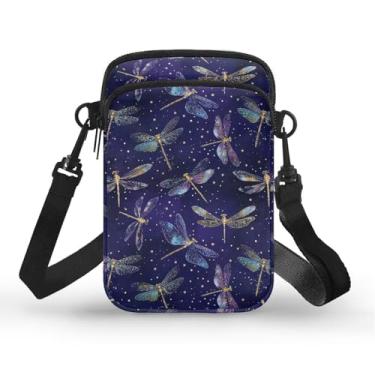 Imagem de CLOHOMIN Bolsa transversal para celular, mini bolsa tiracolo feminina e masculina com bolsos com zíper, Libélul