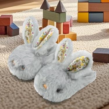Imagem de Chinelos infantis para meninos e meninas, coelhinhos, fofos, antiderrapantes para inverno, adequados para ambientes internos e externos, Cinza, 21-22