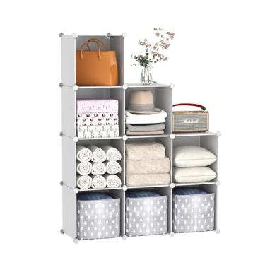 Imagem de C&AHOME Armazenamento de cubos, estante de livros com 9 cubos, organizador de armário de plástico, estante empilhável DIY, prateleiras modulares ideais para casa, escritório, quarto de crianças, 93 cm