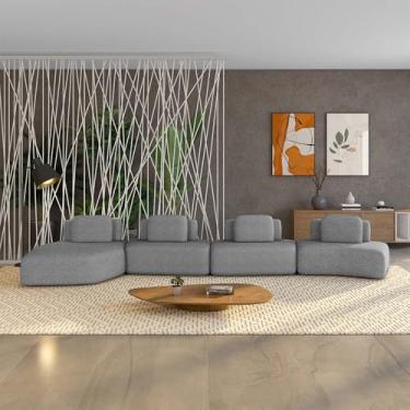 Imagem de Sofá Ilha Sala de Estar Dakota 4 Módulos 626cm Encostos Almofadas Soltas Bouclê Rústico Cinza G33 - Gran Belo