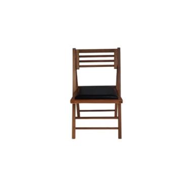 Imagem de Cadeira Dobrável em Madeira com Encosto Palito Reclinável e Assento Estofado Cor Castanho Preebel Courino Preto - Castanho