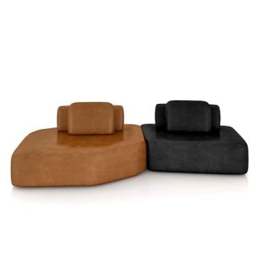 Imagem de Sofá Ilha Dakota 2 Módulos 310cm Encostos Almofadas Soltas PU Caramelo/Preto G33 - Gran Belo