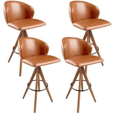 Imagem de Kit 04 Banquetas Alta Giratória Bar Cozinha Sala de Jantar Bar Mia L02 Couríssimo Camel - Lyam Decor
