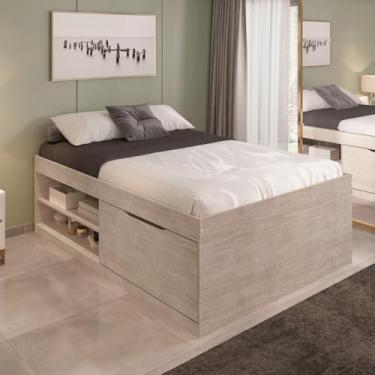 Imagem de Cama Box Casal com Sapateira e Nichos Amarula Modelo Vanessa em MDF