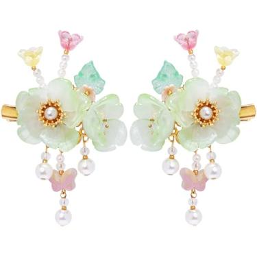 Imagem de Um par de grampos de cabelo de casamento, grampos de cabelo de cristal feitos à mão com design floral, presilhas de pérolas, clipes de flores de strass, acessórios de cabelo para mulheres e meninas