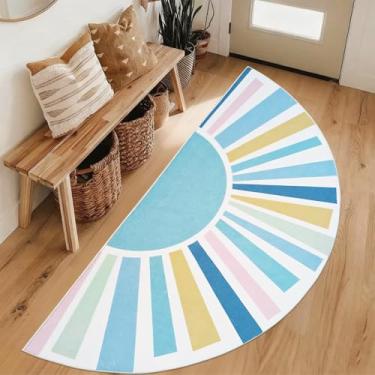 Imagem de Lacomfy Half Circle Boho Sun Rug 3x6Ft Half Round Kids Play Mat for Bedroom Playroom, Semicircle Carpet for Boys Girls Nursery Mat Classroom Living Room Decor, Half Moon Doormat, Blue