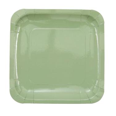 Imagem de Pratos de jantar quadrados de papel verde sálvia de 23 cm - 24 unidades