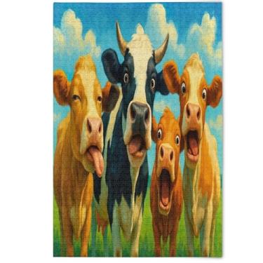 Imagem de Quebra-cabeça engraçado vaca animal preto marrom 500 peças adultos decoração arte estética pintura cena quebra-cabeça colorido jogo engraçado, 500 peças, 52 cm x 37,8 cm