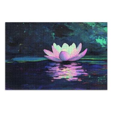 Imagem de Quebra-cabeça colorido de lótus de 1000 peças, quebra-cabeças jiggy para adultos, jogos adultos para noite de jogos